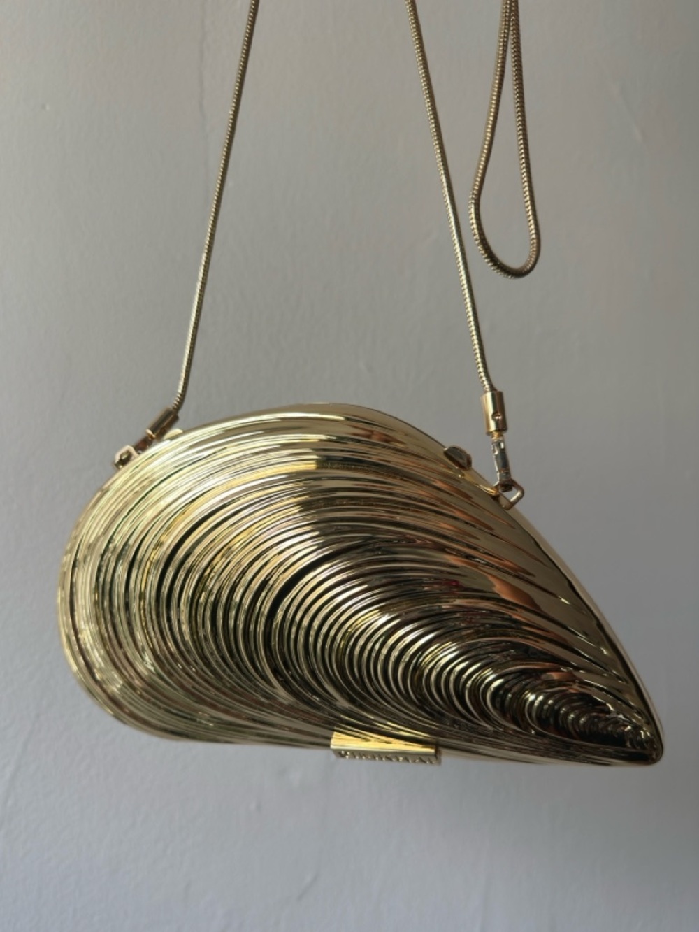 Metallic Gold Shell Evening Clutch with Chain Strap